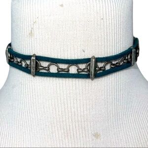 Ettika REVOLVE Teal Suede Leather Choker Pewter Accents